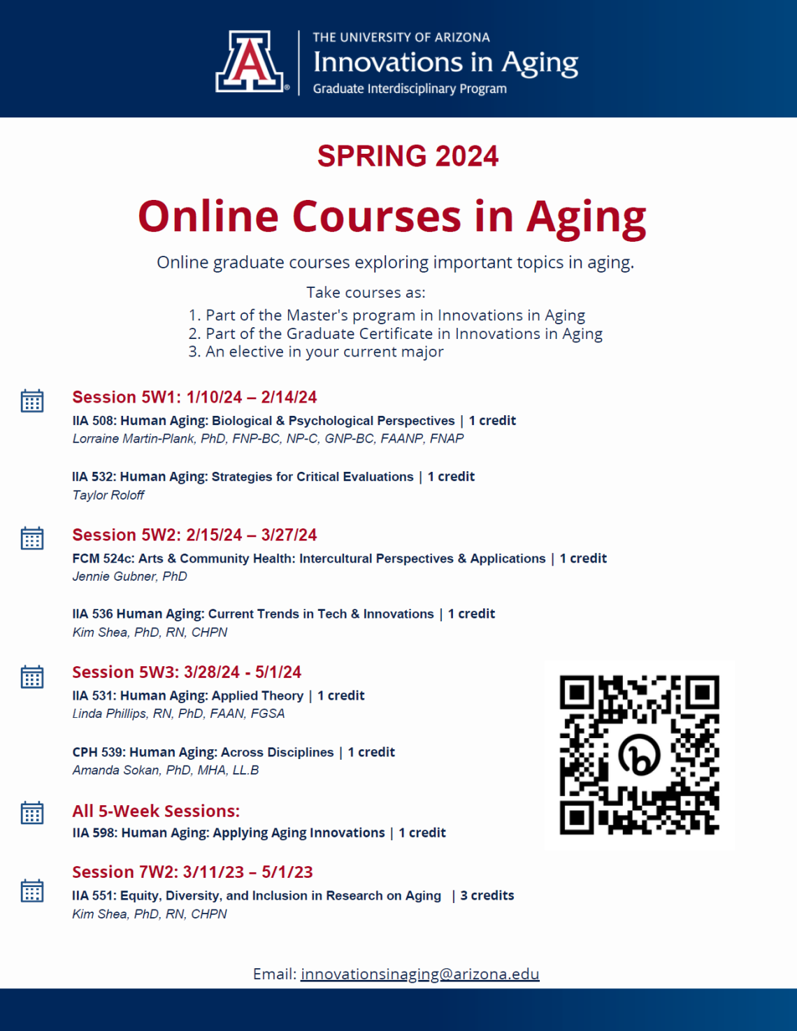 Innovations in Aging Spring 2024 Course Schedule Innovations in Aging